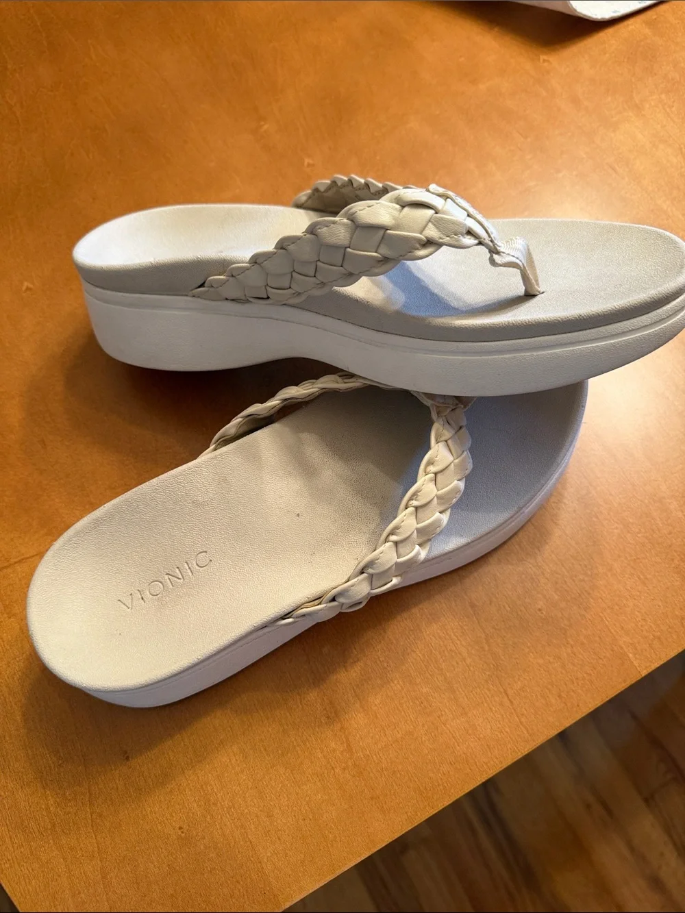 Vionic Braided Strap Flip Flops in Cream